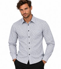             NM h.u slim fit elasztikus ing - Fehér-fekete mintás Mintás ing